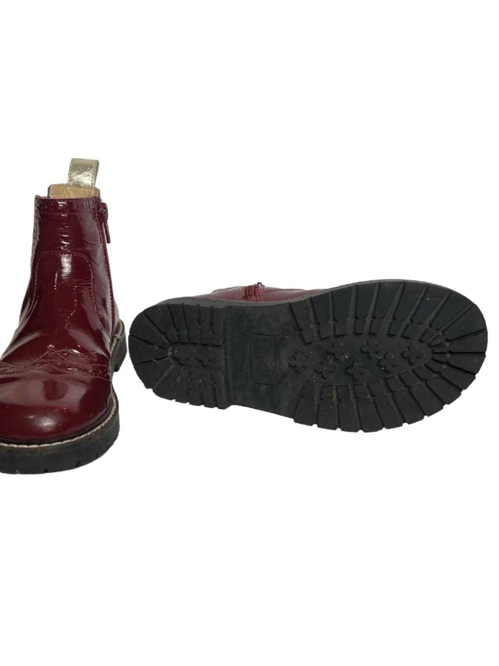 Mini Boden Burgundy Patent Leather Brogue Chelsea Boots Size 12.5 VGUC - Picture 6 of 6